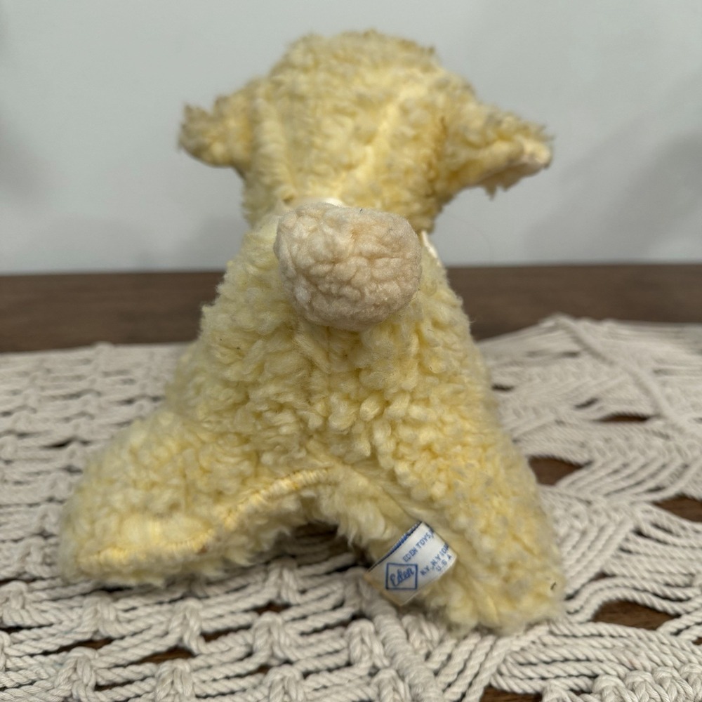 Vtg Eden Stuffed Lamb Rattle Lullaby Plush Standing Neck Bow Flower Eyelashes - Picture 4 of 9